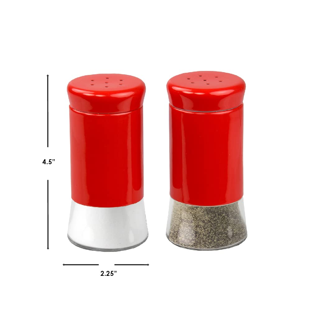 Retro-Styled Stainless Steel Salt and Pepper Shakers (Red), By Home Basics | 2 Piece Shakers for Salt, Pepper, Cumin, Cinnamon, Paprika, and More | With See-Through Glass Bases