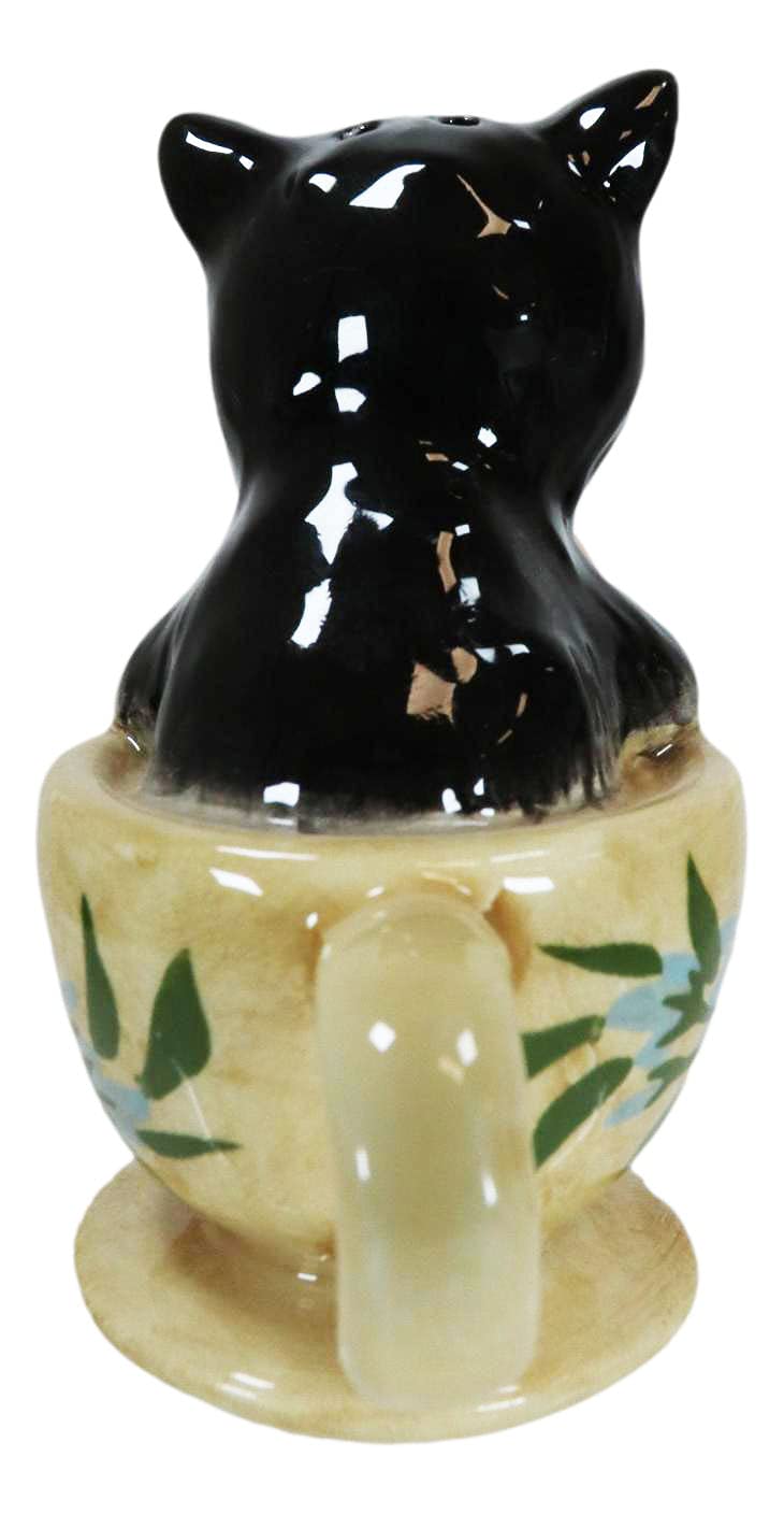 Ebros Ceramic Tabby And Tuxedo Black Kitty Cats In Teacups Kissing Salt And Pepper Shakers Set Valentines Tea Cup Cat Kittens Figurines Party Kitchen Tabletop Collectible Decorative Accents
