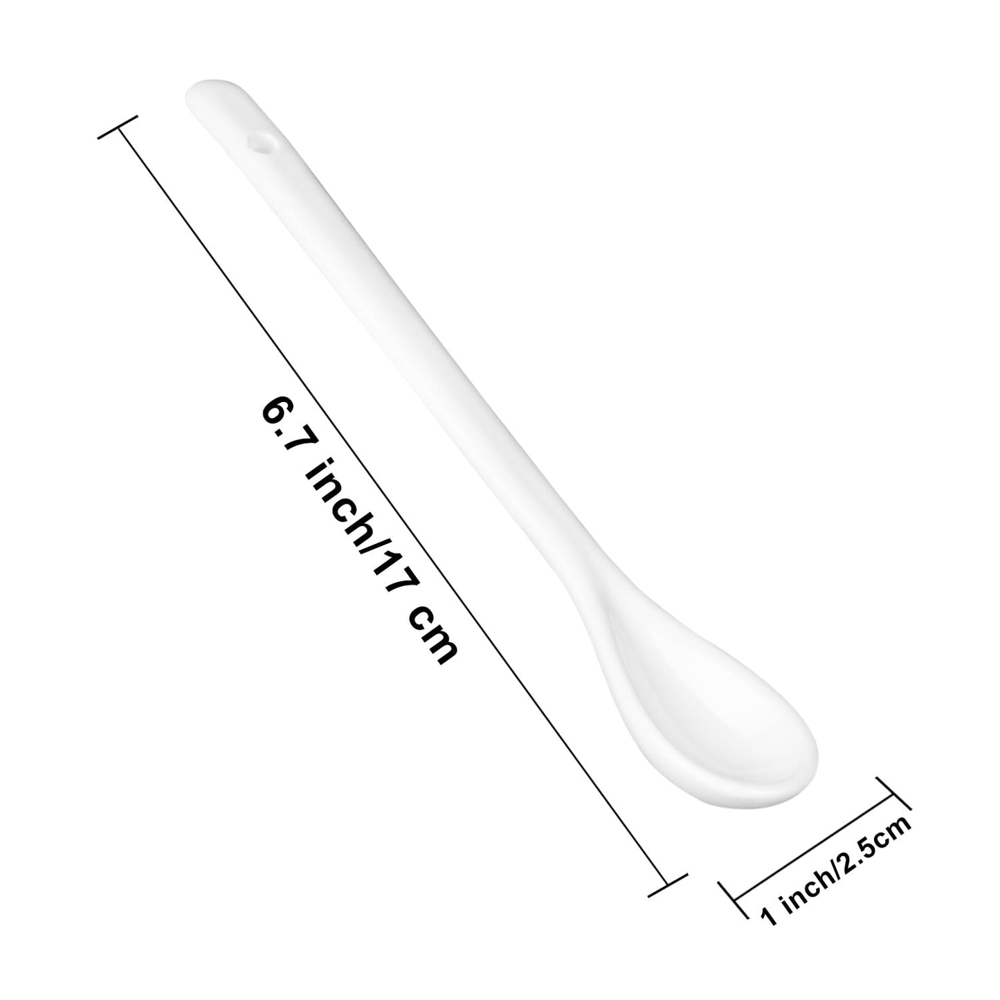 White Long Handle Porcelain Spoons Coffee, Tea, Yogurt and Ice-cream, Cutlery Fitting Ceramic Spoons 6.7 Inch Set of 10 (10, 6.7 inch)