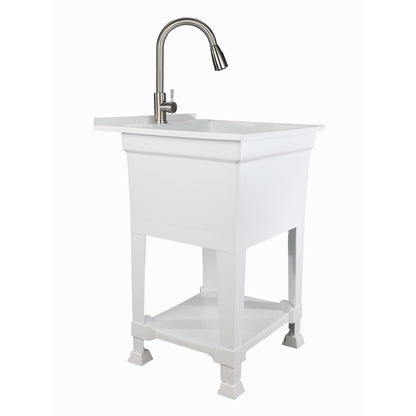 UTILITYSINKS Freestanding Utility Tub Sink with Quick Connect Drain, 24 x 24", White - Portable and Compact Sink with Faucet for Outdoor Kitchen, Laundry Room, Garage, and Basement