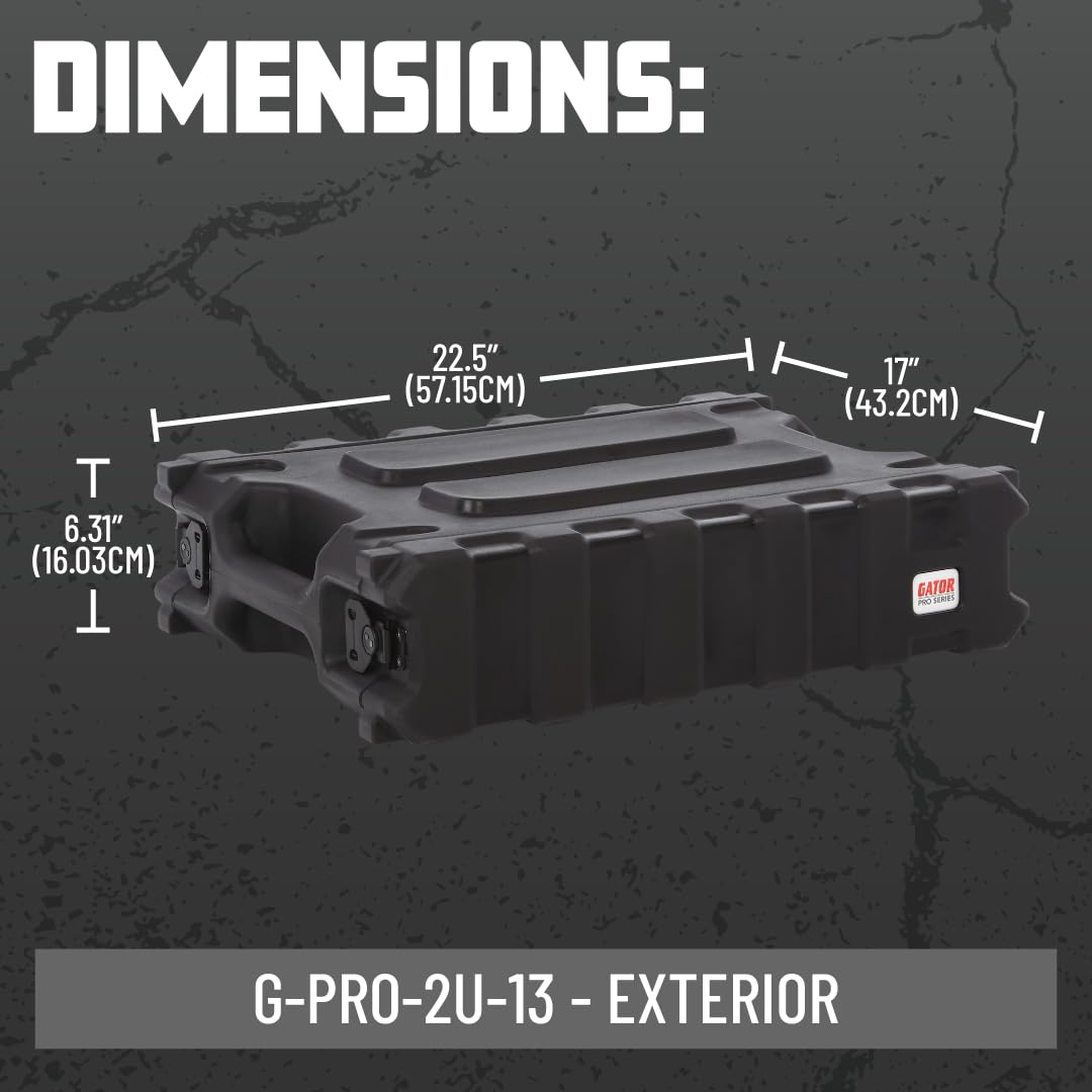 Gator Cases Pro Series 2U Rack Case with Shallow 13" Depth, Roto Molded Made in USA (G-PRO-2U-13)