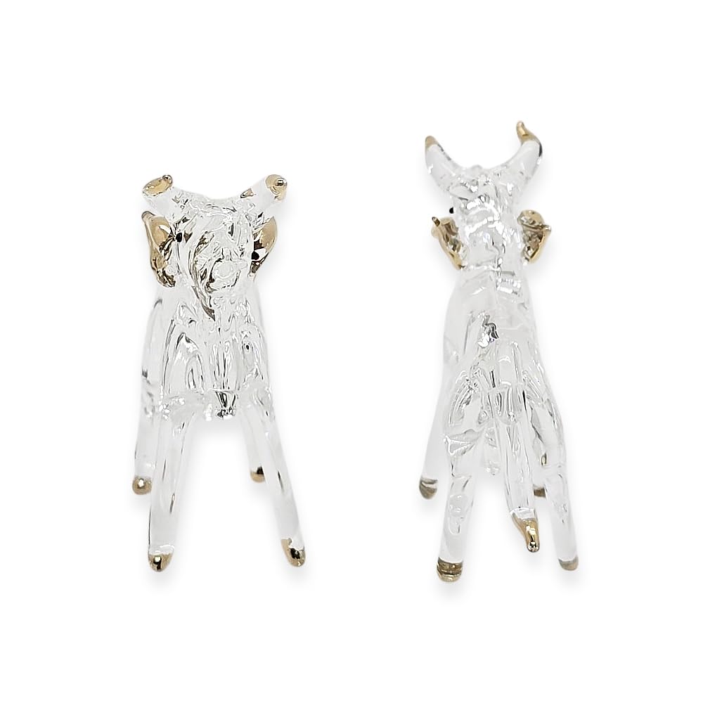 WitnyStore Tiny 2½" Clear Gold Cow Figurine - Miniature Hand Blown Glass Bulls Ox Oxen Bovid Bovine Cattle Farm Animals Small Crystal Decorative Figures Collectible Figurines Home Décor Gifts