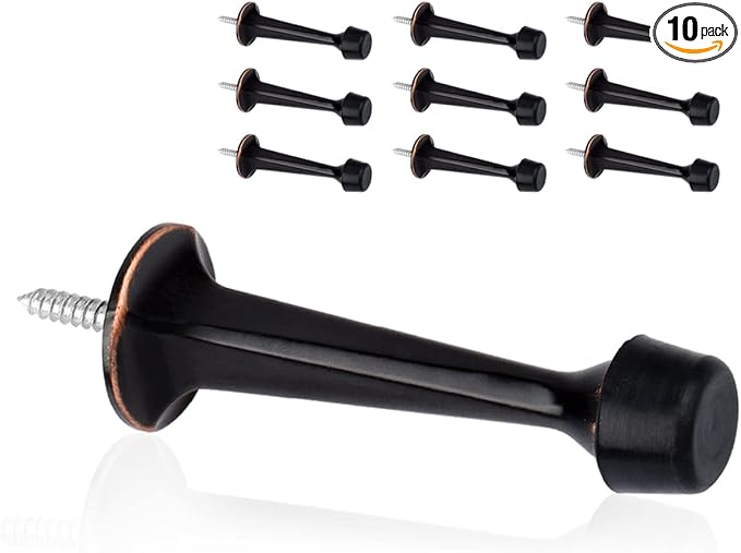 10 Pack Solid Rigid Door Stops - Heavy Duty Door Stoppers Wall Protector with Soft Rubber Tips, Oil Rubbed Bronze