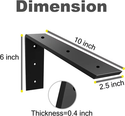 WINKER Countertop Support Bracket 6 Pack Heavy Duty 3/8" Thick Hidden L Shelf Bracket 10" x 6" x 2.5" Metal Corbels for Quartz/Granite/Wood/Concrete/Laminate Countertops, Black