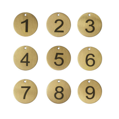 Numbered Brass Tags with Key Rings (1-10)