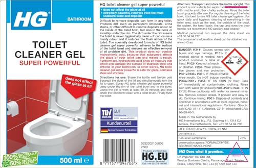 HG Toilet Cleaner Gel Super Powerful, Limescale & Stain Remover – 500ml
