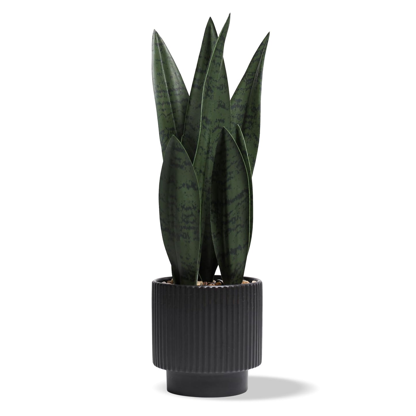 Chonsun Artificial Plants Sansevieria Snake Plant with Black Ceramic Pot Desk Small Fake Plant for Indoor Living Room Kitchen Bathroom Farmhouse Home Decor