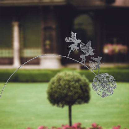 Fcteap Flower Fairy Dancing with Dandelion Garden Art Sculpture Stainless Steel Statue Christmas Halloween Decoration for Outdoor Yard Courtyard Lawn Patio Metal Ornaments (Three Persons)