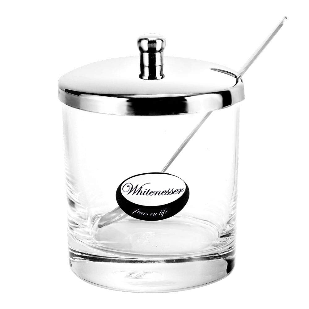 Whitenesser Glass Sugar Bowl with Lid Spices Bottles Jar with Stainless steel Spoon Serving for Spices Paprika, Salt,Cumin, 8 Ounces(225 Milliliter)