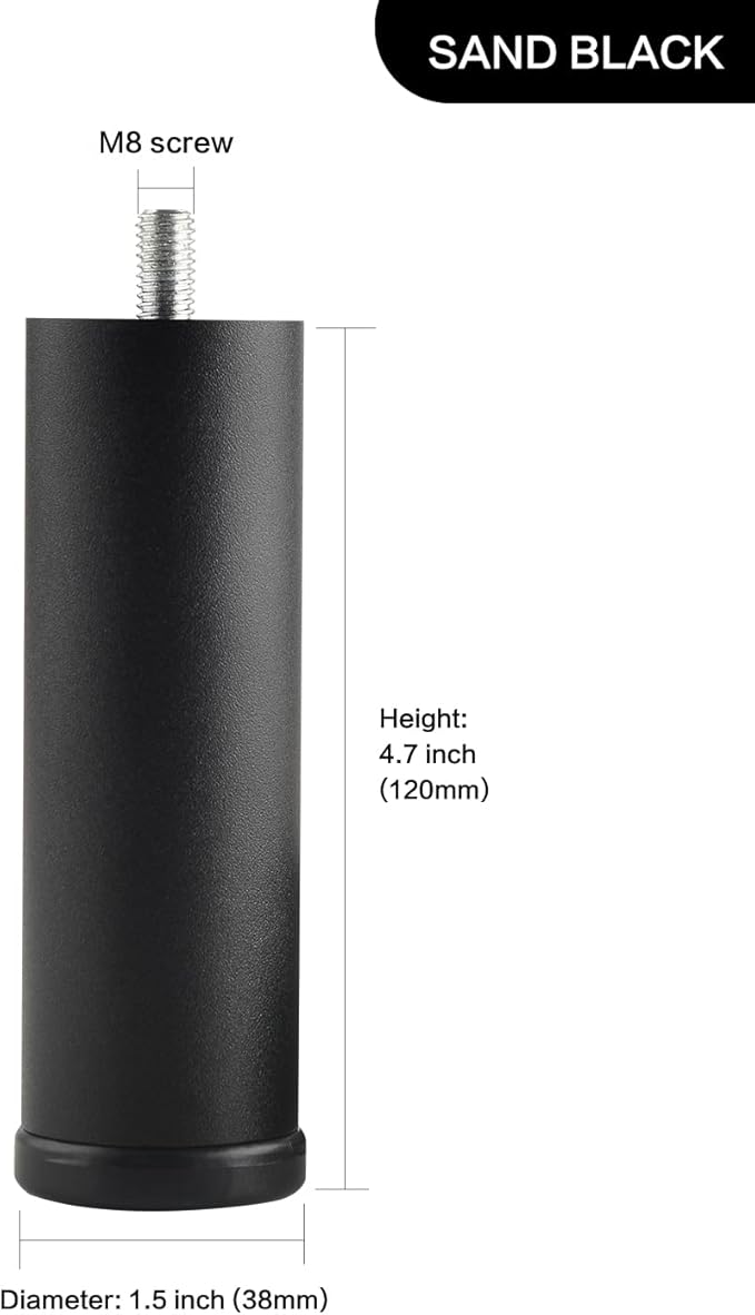4 Pack Furniture Legs Cabinet Metal Cylinder Risers Legs M8 Screw in Support