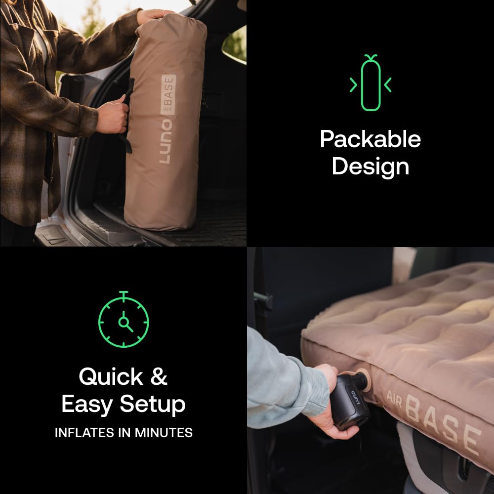 Luno AIR Base Mattress for Jeep Cherokee (2014+) – SUV Air Mattress for Car Camping with 12V Electric Pump, Durable 200D Oxford Fabric, Two Head Support Straps & Repair Patch – Car Camping Mattresses