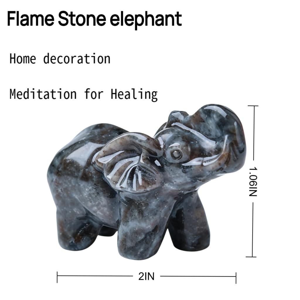 WUYOUSHI Flame Stone Crystal Elephant Statue 2" Healing Crystal Handmade Figurine Lucky Guardian Pocket Statues Reiki Meditation Office Home Decoration Gift