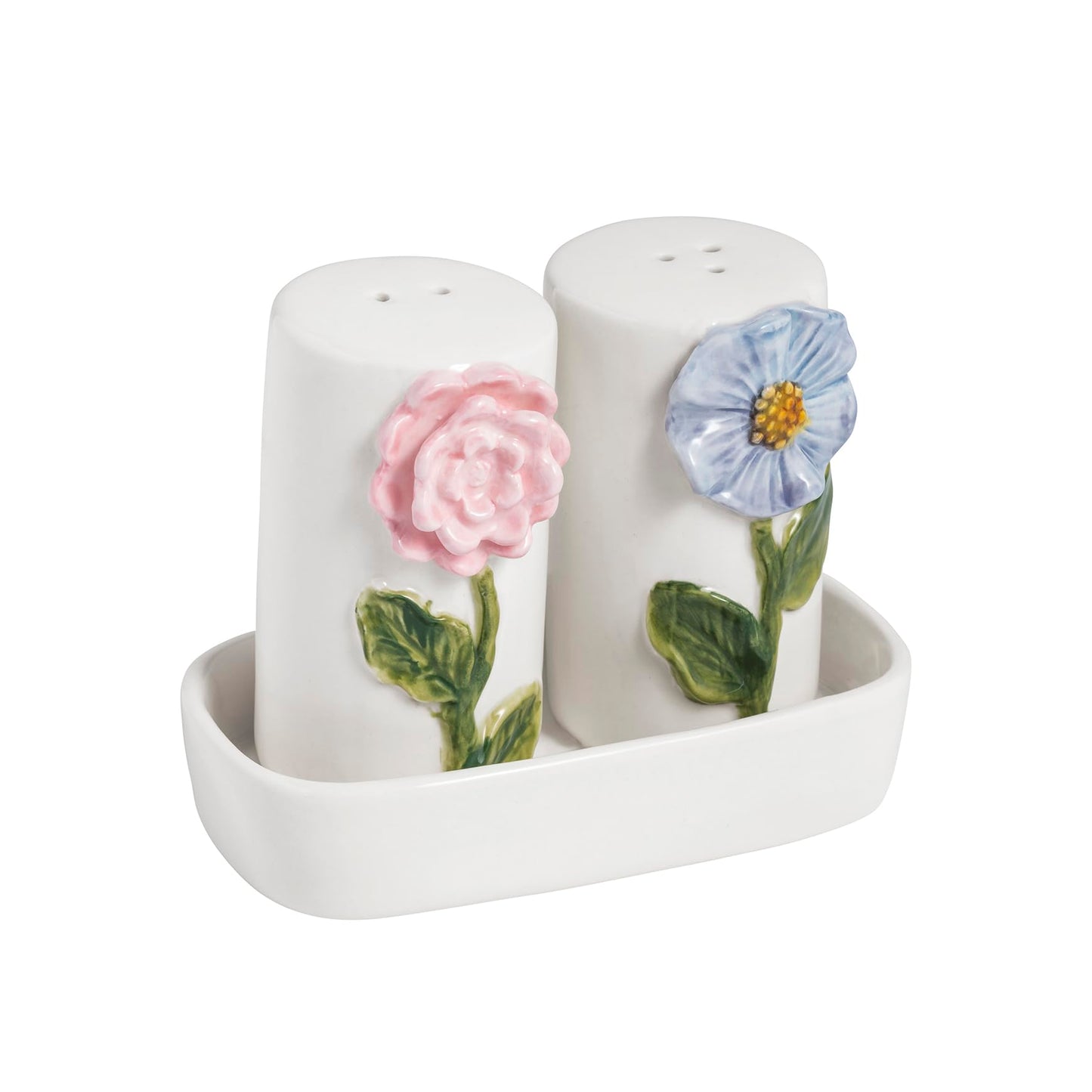 Mud Pie Stoneware Flower Salt And Pepper Shaker Set