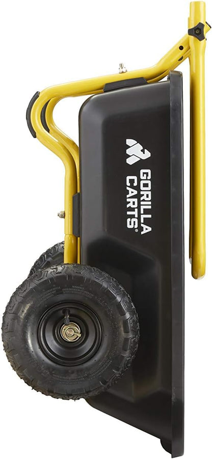 Gorilla Carts GCR-4 4 Cu. Ft Poly Yard Cart, 300-pound Capacity, Garden Cart with 30in x 24in impact-resistant poly bed and 10in pneumatic tires, Black/Yellow