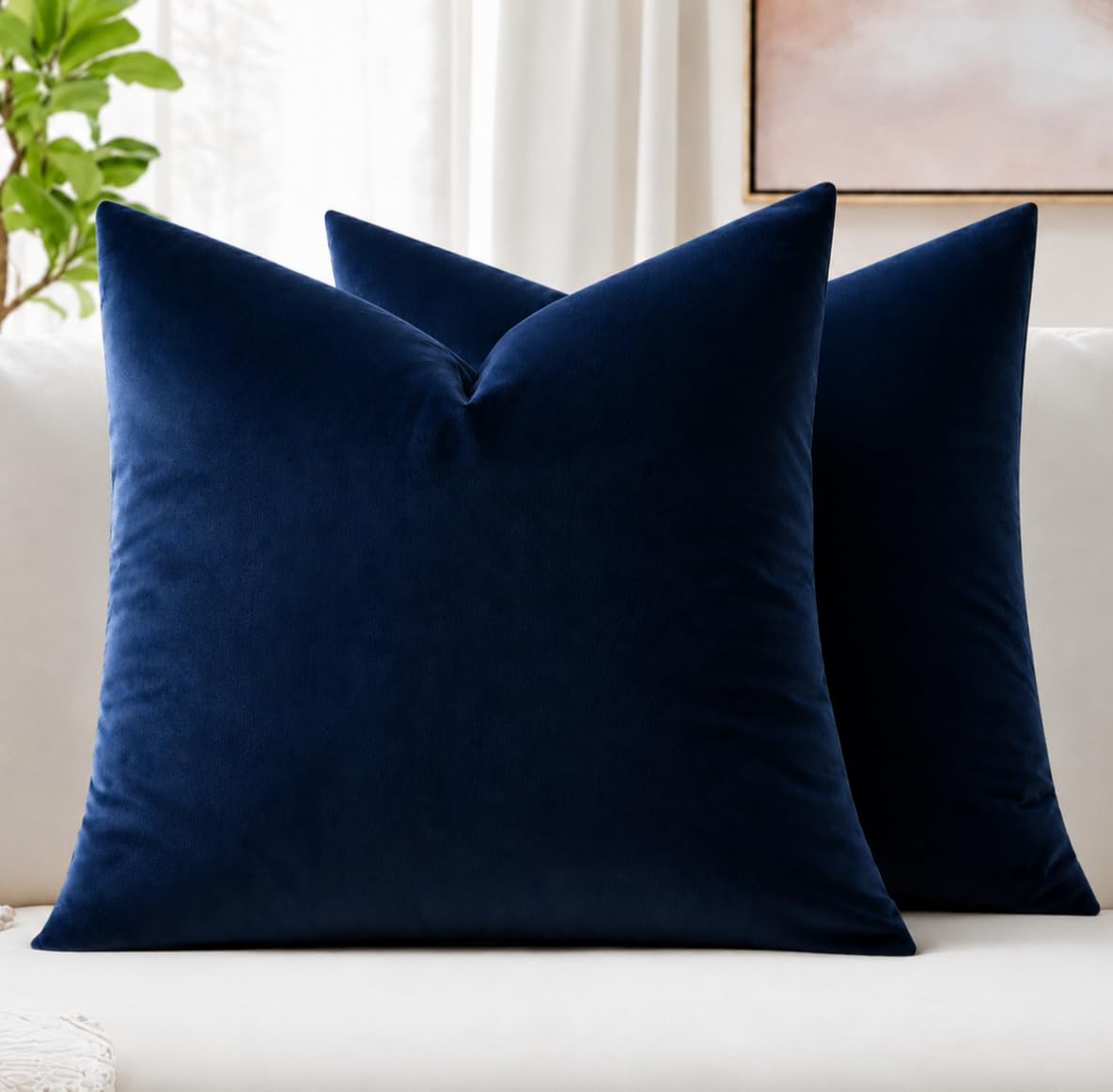 MIULEE 20x20 Inch Velvet Throw Pillow Covers, Pack of 2 - Dark Blue, Super Soft Decorative Square Cushion Cases Modern Luxury Home Decor for Sofa, Couch, Bed, Chair with Invisible Zipper