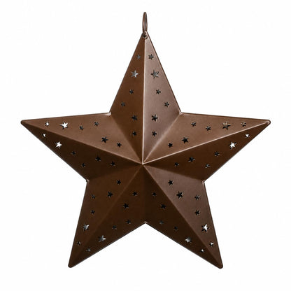HAPPY DEALS ~ Rustic Metal Star Wall Decor Set of 2 with Punched Star Cutouts, 8 Inches, Brown
