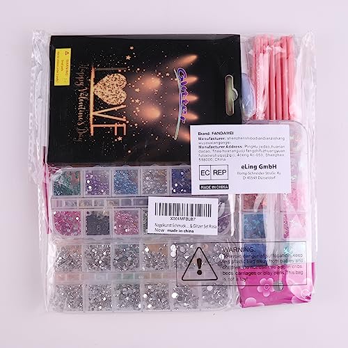 FANDAMEI Nail Art Kit, Nail Art Brushes Set, Nail Design Kit Dotting Tools, Fine Nail Glitter, Nail Decoration Butterfly Heart Glitter Sequins, Foil Flakes, Nail Rhinestones, Dust Brush