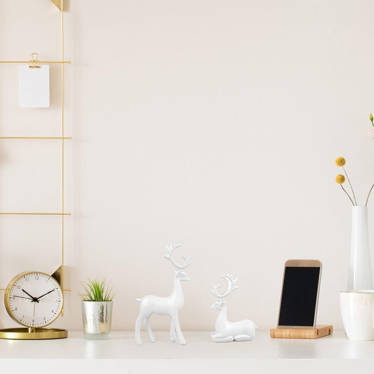 Bonlting 2 Pcs Christmas Resin Deer Statue Reindeer Figurines Elk Statues Deer Decorations for Living Room,Bedroom Office, Shelf, Cabinets (White)