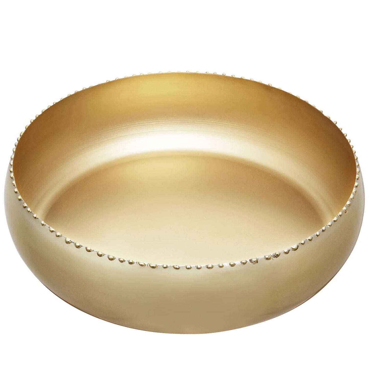 MyGift 11-inch Shiny Brass Toned Metal Round Planter Bowl with Pebbled Rim, Shallow Bowl Succulent Pot - Handcrafted in India