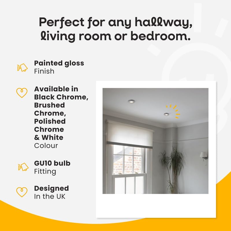 MiniSun | Fire Rated White Domed GU10 Ceiling Downlights | Bath Recessed Lighting, Home Décor & Improvement Essential | Pack of 6