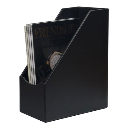 UnionBasic Magazine File Holder, Leatherette Desktop Document Organizer, Home Office Paper Holder File Storage Literature Sorter, Black