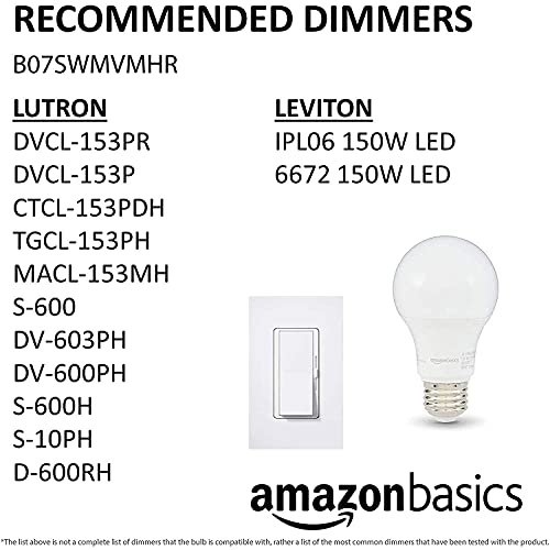 Amazon Basics A19 LED Light Bulbs, 60 Watt Equivalent, Energy Efficient 9W, E26 Standard Base, Soft White 2700K, Dimmable, 10,000 Hour Lifetime , 6-Pack