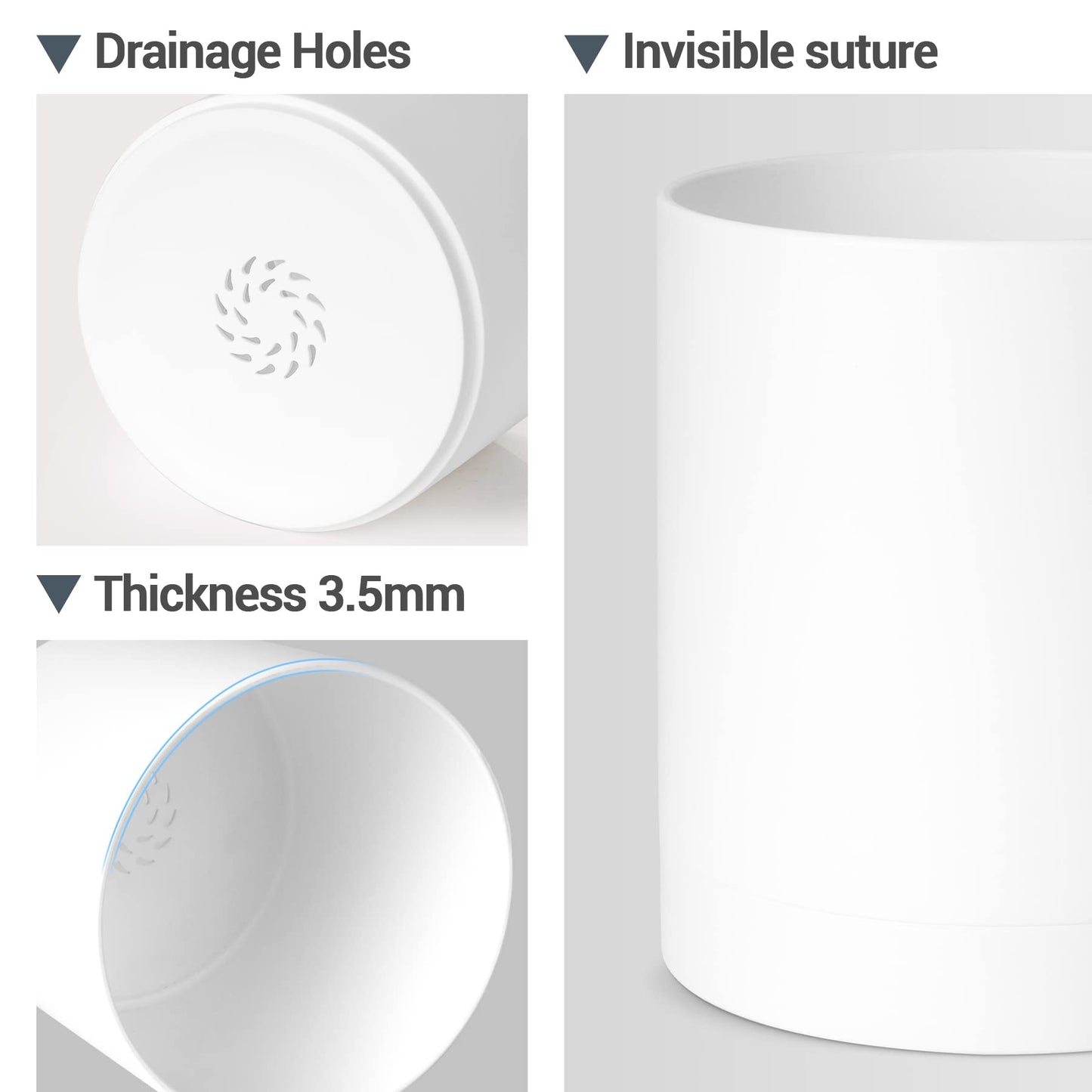 T4U 10/12.5/15/17.5 cm Plastic Flower Pot with Multiple Drainage Holes, Set of 4 Planters, Herb Pot with Saucer, Round Plant Pot for Indoor and Balcony Succulent Cactus, White
