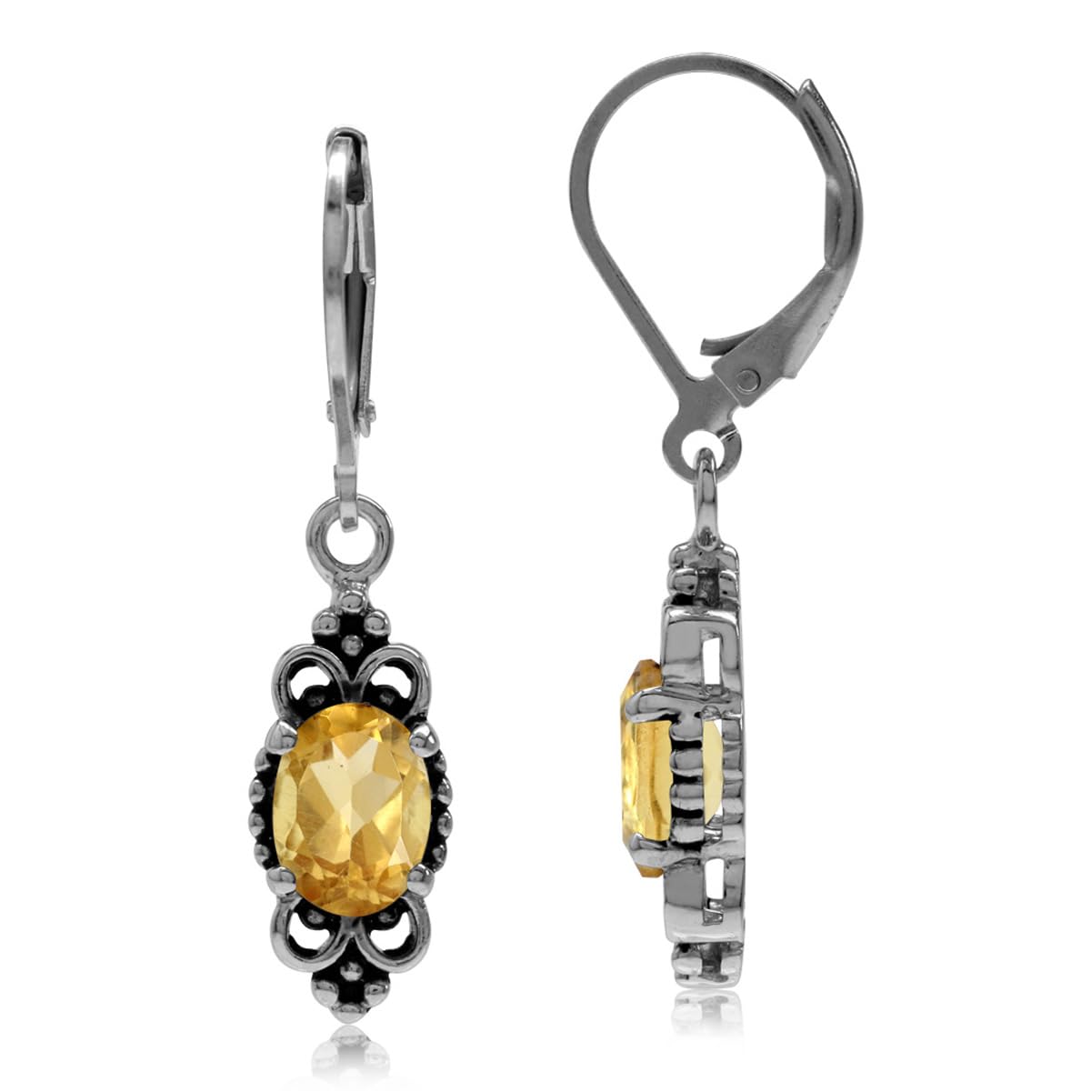 Silvershake 2.16ct. Genuine Citrine 925 Sterling Silver Balinese Style Leverback Dangle Earrings