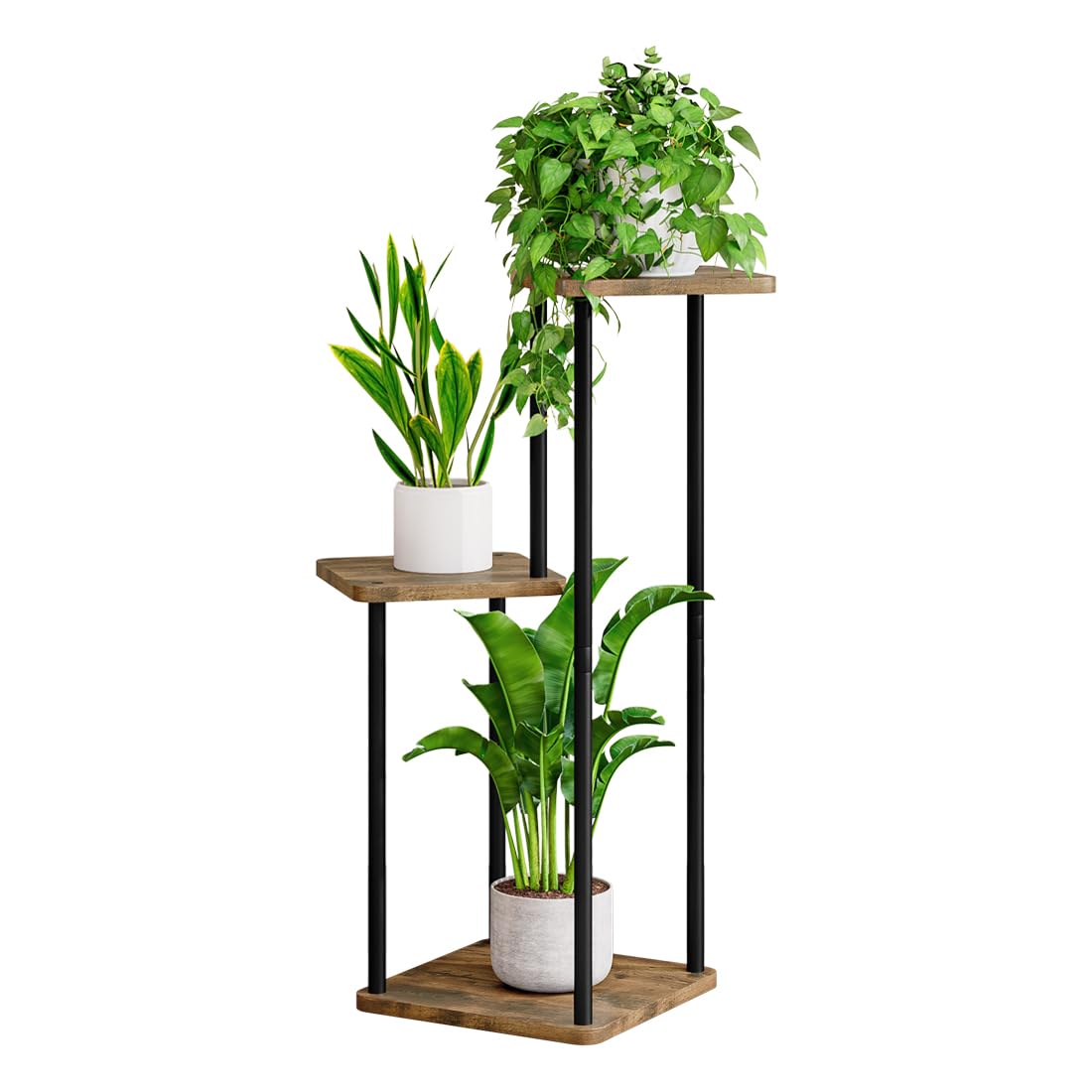 AZERPIAN 3 Tier Plant Stand Indoor Metal Plant Shelf for Multiple Plants Corner Flower Holders for Living Room Balcony Bedroom Patio Garden, Black (Black, 3 tier)