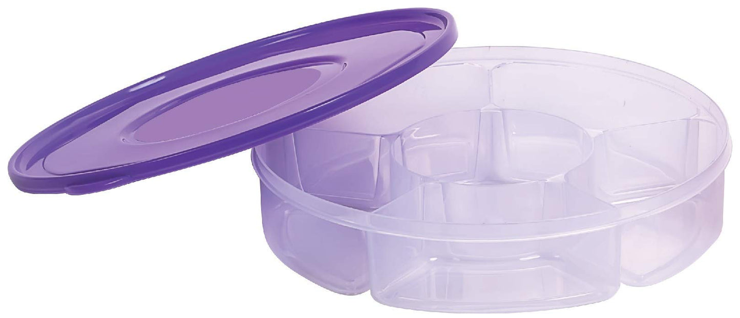 Zilpoo 2 Pack - Candy and Nut Serving Container, Appetizer Tray with Lid, 6 Compartment Round Plastic Food Storage Lunch Organizer, Divided Christmas Keto Snack Plate, Dish Platter w/Cover, 10-Inch