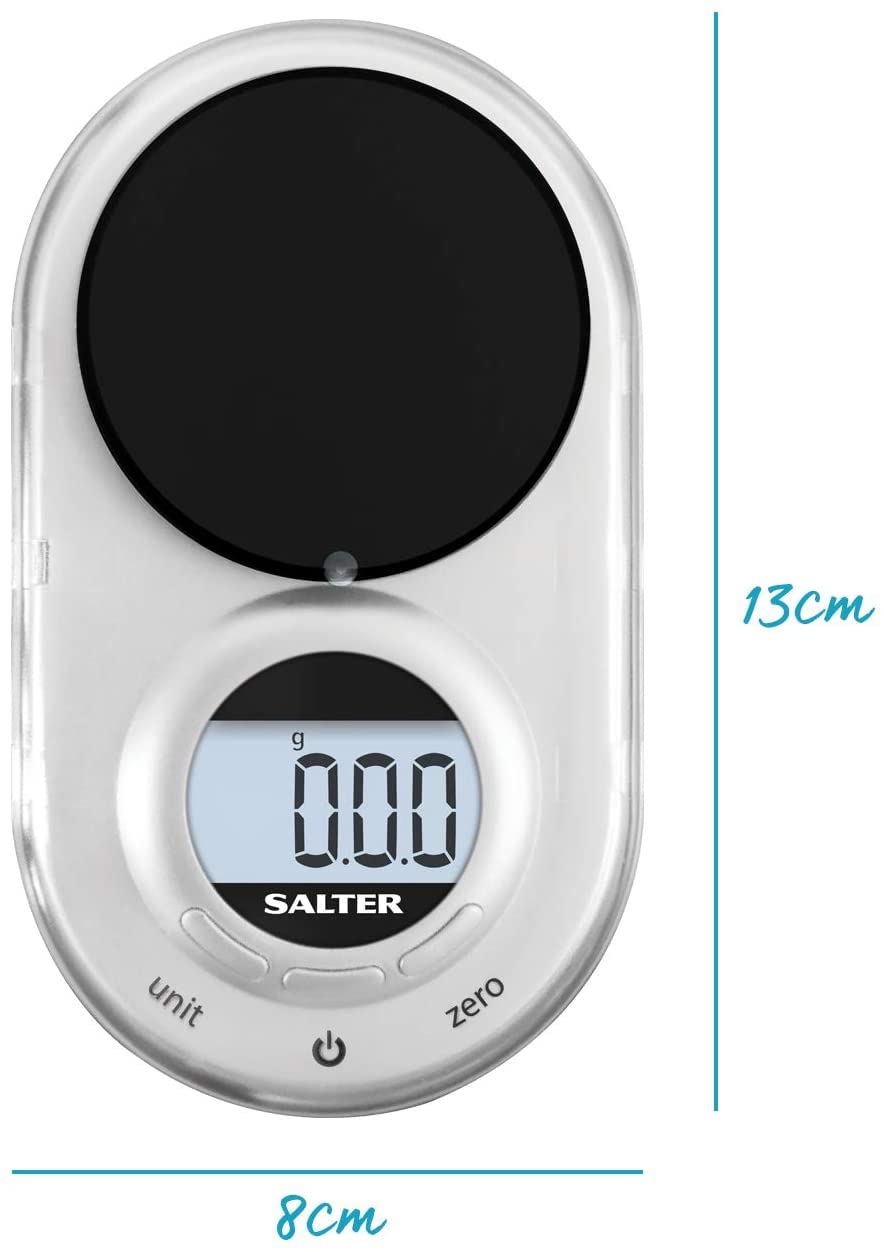 Salter 1260 SVDRA Precision Electronic Scale – Micro Pocket Digital Scales, 500g Capacity, In 0.05g Increments, Neat Storage, Large LCD Display, Compact, Discreet Design, For Jewellery, Spices, Coins
