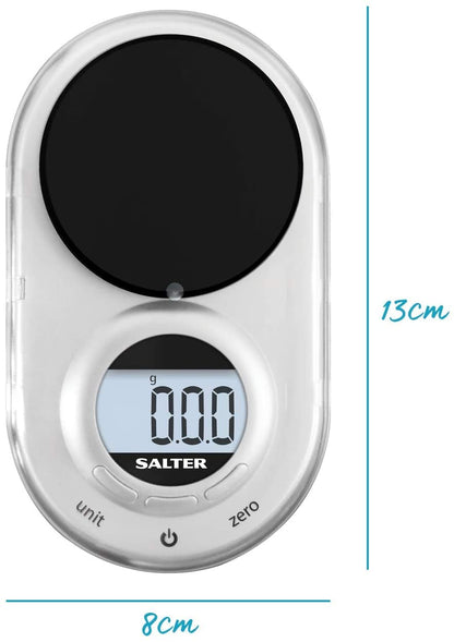 Salter 1260 SVDRA Precision Electronic Scale – Micro Pocket Digital Scales, 500g Capacity, In 0.05g Increments, Neat Storage, Large LCD Display, Compact, Discreet Design, For Jewellery, Spices, Coins