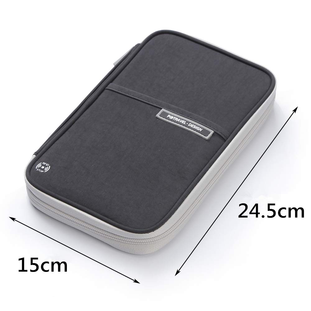 VanFn Family Passport Holder Travel Wallet RFID Blocking Travel Document Organiser Waterproof Holiday Passport Cover Men Women for ID Card, Credit Cards, Flight Tickets, Money, Coins (Black)