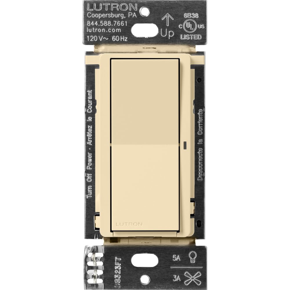 Lutron Claro Smart Light Switch for Caseta Lighting, for LED Lights, Fans, 5 Amp, Single-Pole/3-Way, Neutral Required, DVRF-5NSS-WH-2, White, 2 Pack