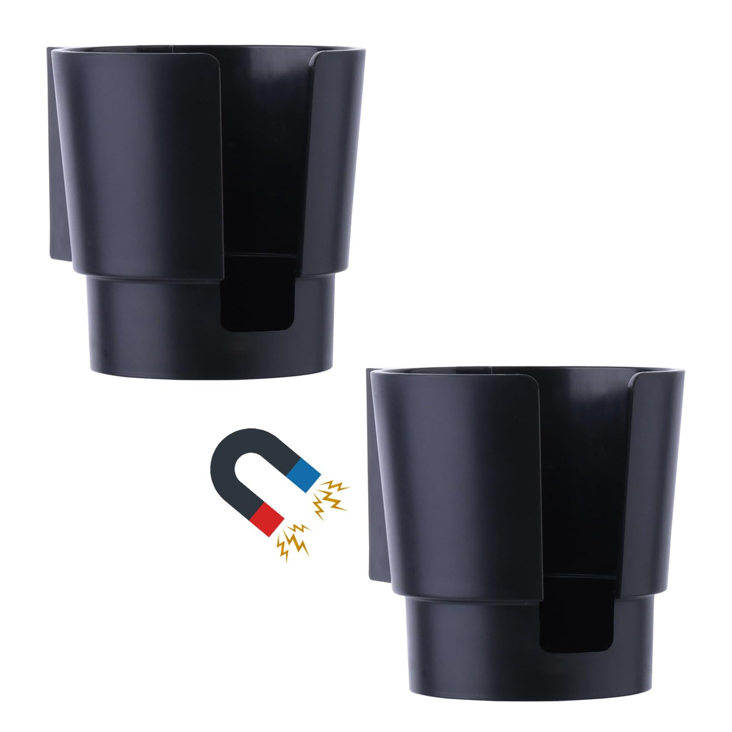 Universal Magnetic Cup Holder, Heavy Duty Plastic Drink Holder, Magnet Cup Holder for Bus Tractor Van RV, Vertical or Horizontal Mount, Fits Most Cup, Bottles, Cans, Tumblers, Black Pack of 1