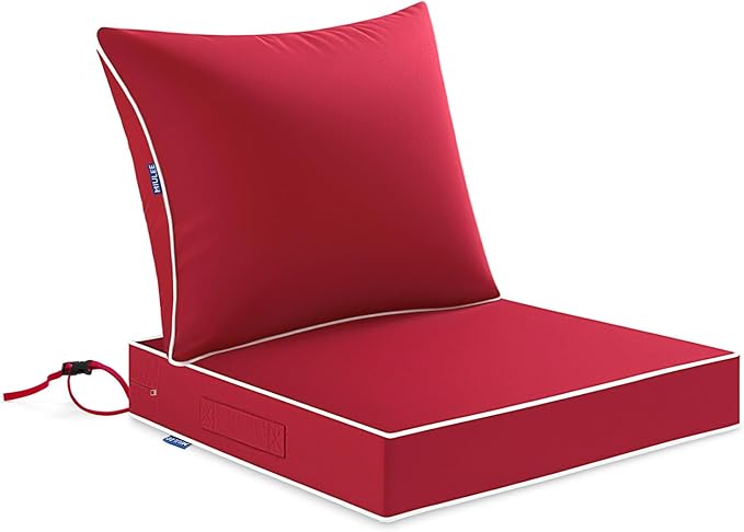 MIULEE Red Outdoor Seat Cushion 22x22 Inch Waterproof & 3 Year Fade Resistant