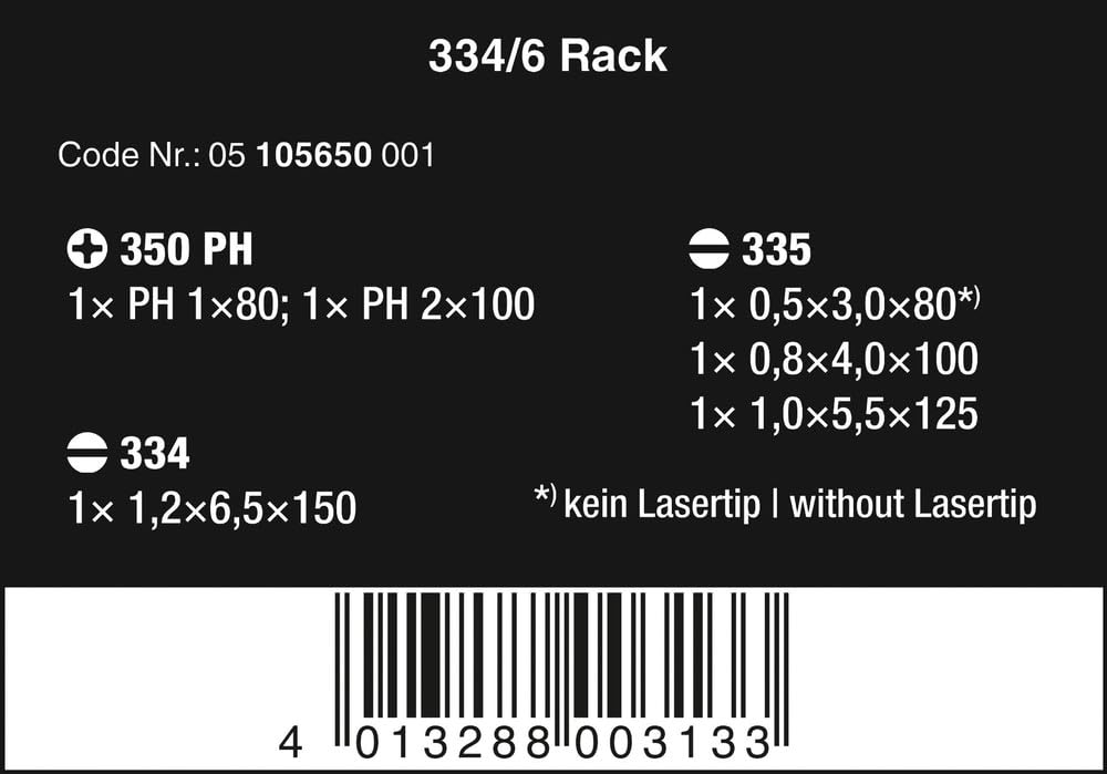 Wera 334/6 Kraftform Plus Lasertip Screwdriver Set, PH/SL, 6PC, 05105650001
