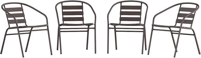 Flash Furniture Lila Metal Restaurant Stack Chairs with Metal Slats, Set of 4, Bronze