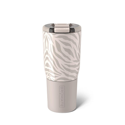 BrüMate Nav 25oz 100% Leak Proof Insulated Travel Tumbler with Magnetic BevLock™ Lid - Double Wall Cup-Holder Friendly Stainless Steel Mug (Zebra)