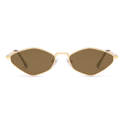 SOJOS Retro Small Polarized Sunglasses Womens Mens Vintage Narrow Irregular Shades UV400 SJ1233 with Gold/Brown Lens