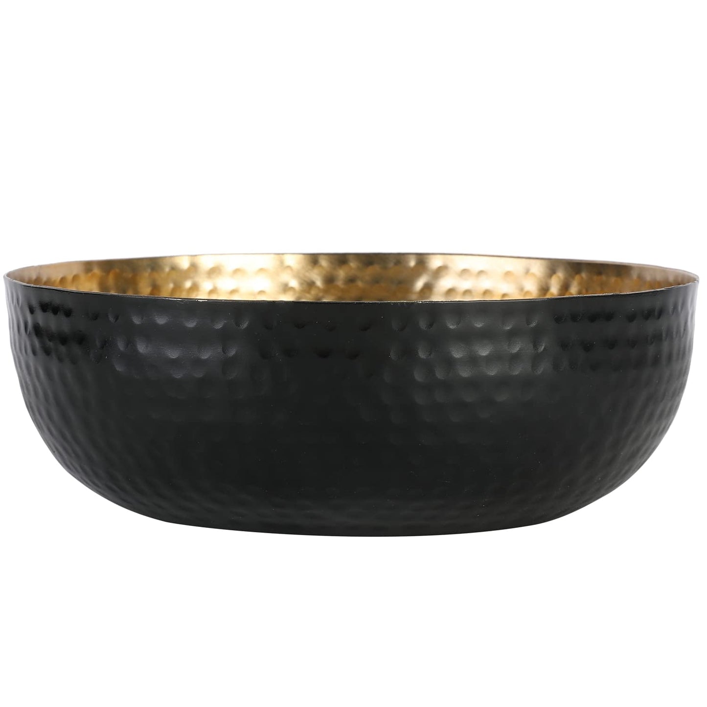 MyGift Black Metal Hammered Decorative Bowl for Home Decor with Gold Interior, Art Deco Style Centerpiece Table Decoration and Coffee Table Decor - Handcrafted in India (Dia 7.6 inches)