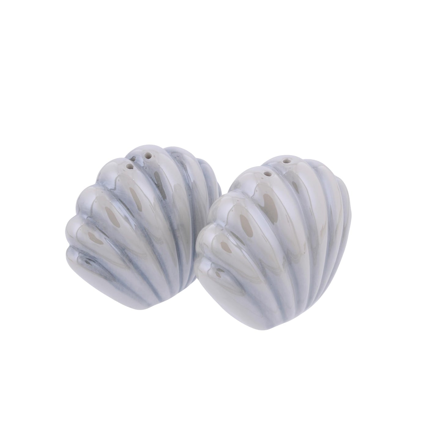 The Bridge Collection Ceramic Seashell Salt And Pepper Shakers – Coastal Shell Shaker Set With Soft Blue And Neutral Glaze – Beach Kitchen Decor And Nautical Dining Table Accent