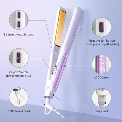Faszin Hair Straighteners, Ionic Titanium Plate for Smooth Shiny Results, 20S Fast Heat Up Flat Iron, Clear LCD Display (White)