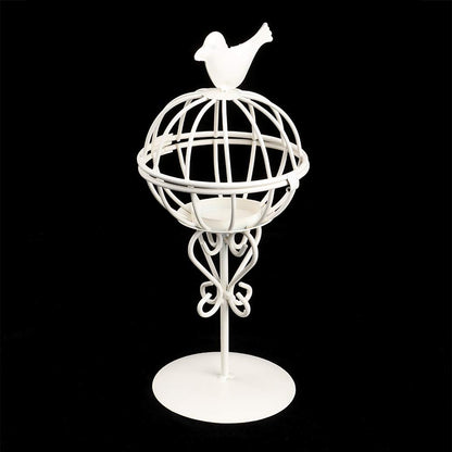 Vistreck Hollow Out Bird Cage Iron Candle Holder - Unique Candlestick Decor for Home & Café (White)