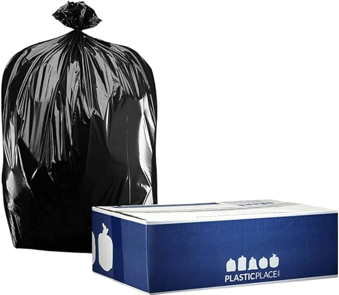 Plasticplace 64-65 Gallon Black Trash Bags, Heavy Duty Toter Can Liners