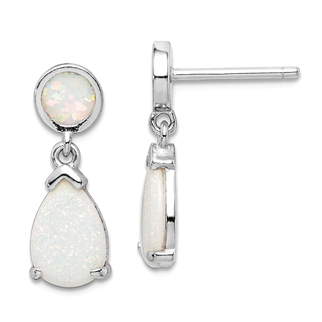 925 Sterling Silver Rhodium Plated Simulated Opal Teardrop Dangle Post Earrings 18.27mm long Dangle Earring for Women
