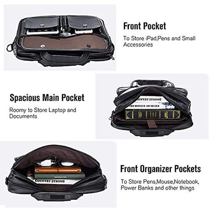 seyfocnia Men's Business Travel Briefcase Leather Handmade Messenger Bags Laptop Bag