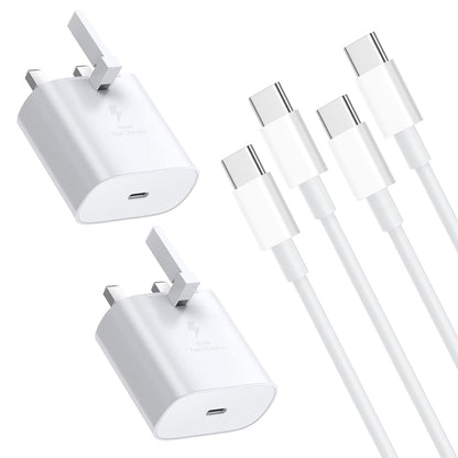2 PACK 25W Samsung Phone Fast Charger USB C Plug and Cable USBC to Type C 1M for Samsung Galaxy Charging S24/S23 Ultra/S22/S21/S20 FE/A54/A53/A55/A52s/A34/A33/A35/A32/A14/A15/A13/A12/A16/A20E