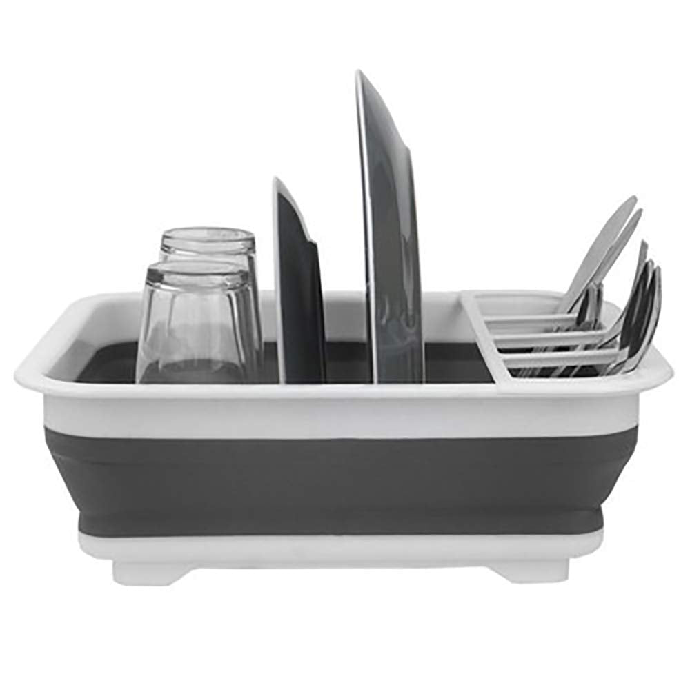 Ahyuan Collapsible Dish Drying Rack Portable Dinnerware Drainer Organizer for Kitchen RV Campers Travel Trailers Space Saving Kitchen Storage Rack Tray (with Drainboard)