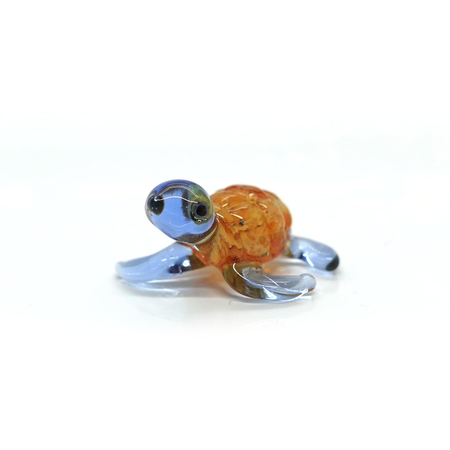 Sansukjai Turtle Sea Tiny Blown Glass Figurines Animals Art Collectible Handmade Gift Home Décor (Marble Orange Blue)